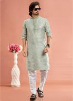 Art Cotton Silk Pista Green Traditional Wear Thread Work Kurta Pajama